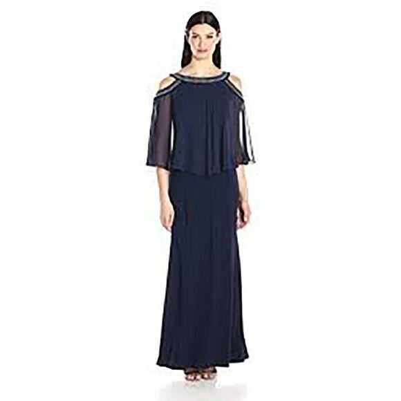 Alex Evenings Navy Cold Shoulder Butterfly Dress Size 8